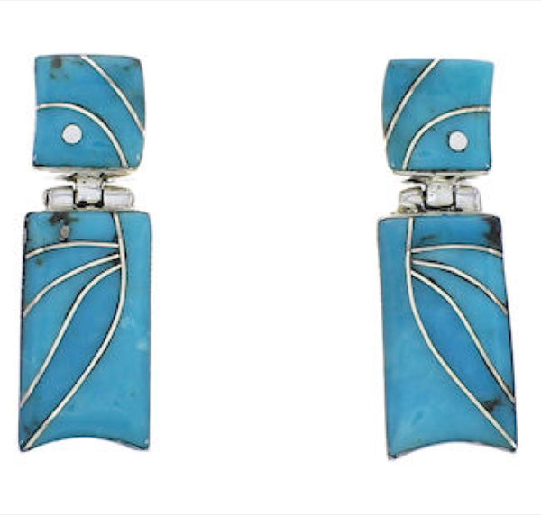 Turquoise Inlay Southwestern Silver Earrings EX31707